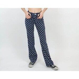 The Kript Sunny Pants Navy White Daisy Corduroy Flare Pants Size M